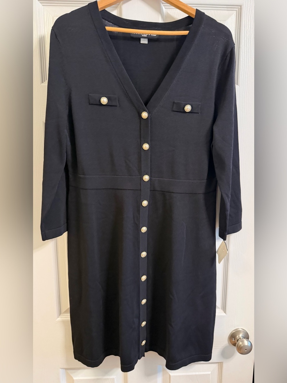 NWT Karl Lagerfeld Paris Black Pearl Button Knit Dress XL
